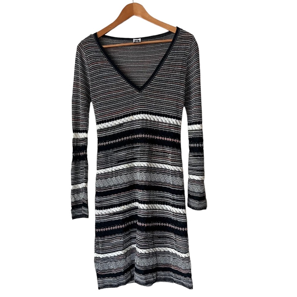 Missoni Monochrome Lurex Striped Knit Dress Black White Pink US Size 6